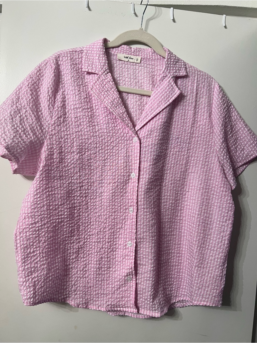 Wild Love Pink Textured Short-Sleeve Button Down Shirt